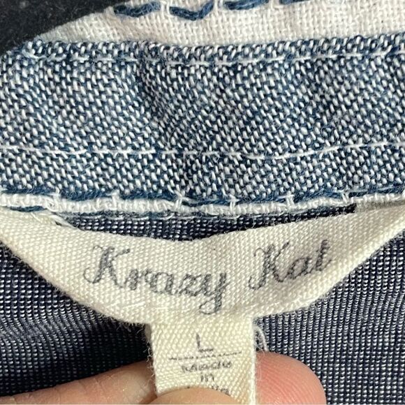 5 for $25🔥Krazy Kat Striped Long Sleeve Button Front Shirt Large - Picture 3 of 9